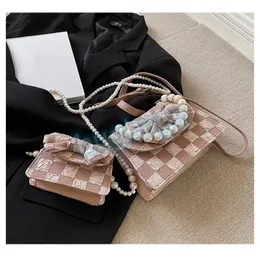 HBP 2022 New Single Shoulder Bag Pearl Chain Cross-body Bow-tie Women's Small Square Bags Shopping Wallet Card Holder