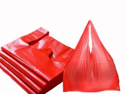 50 pçs saco de plástico vermelho supermercado presente de mercearia saco de compras engrossar com alça colete saco de armazenamento de cozinha