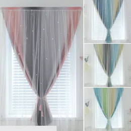 الستائر المطلقة Punchfree DoubleLayer Star Thading Stretains for Home Bedroom Room Room Decoration Thading Easy Stist Window Curtain 221008