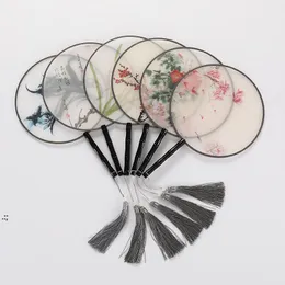 Round Palace Fan Handmade Silk Art Printing Chinese Ancient Hand Fan Dance Performance Wedding Gift Party Decorate GCB16159