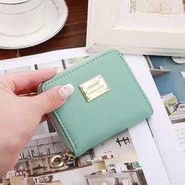 Wallets High Quality Women Wallet Metal Sheets Decorate PU Leather Zipper Short Coin Purse 2022 Bag Girl