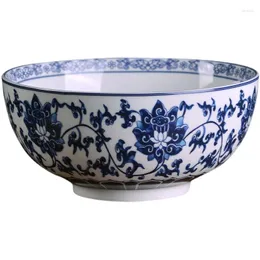 그릇 고온 흰색 도자기 큰 수프 그릇 파란색 및 중국 가정 세라믹 식탁
