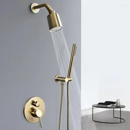 Bathroom Shower Sets Set In Wall Brushed Gold Rainfall Mixer Cold & Brass Bath And Tap Faucet