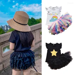 Kläder sätter sommarflickor fashionabla klädstjärna mönster t-shirt och spets söta klänningliknande korta byxor barn barn kostymer