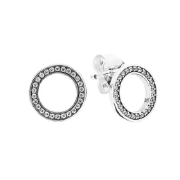925 Sterling Silver Sparkling Circle Stud Earrings 여성 소녀를위한 오리지널 박스 세트 디자이너 보석 Pandora CZ Diamond Earring