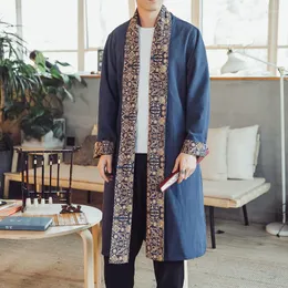 Męskie kurtki MRGB Męskie wydrukowane długi płaszcz zagęszczony ciepły wiatrak 2022 Chiński styl ubrania męskie Vintage