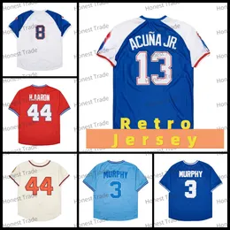 Retro Dale Murphy Baseball Jersey 44 Hank Aaron 13 Ronald Acuna Jr. Lopez Chipper Jones Pullover Mens Vintage Jerseys Throwback Sydd