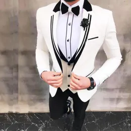 Novos ternos de casamento masculinos brancos Groom Wear Tuxedos Conjuntos de Blazer Peaky Bummers Tr￪s pe￧as