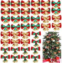 Christmas Bow with Bells Xmas Tree Hanging Mini Bowknot Ornament New Year Party Home Decoration
