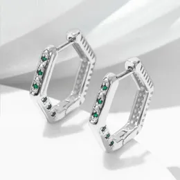 Hoop Earrings ESSFF Fashion Silver Color Green Stone For Women Polygon Design Jewelry Female Gift S Circle Earings