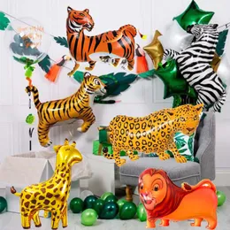 Inne świąteczne materiały imprezowe 1PC Tiger Lion Leopard Walking Animal Foil Balon na dżunglę safari urodzinowe dekoracje dla dzieci