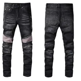 Killar svarta jeans denim mager passar för man smal cyklist moto hip hop rak ben vintage nöd stretch knä rippade byxor rock långa knä