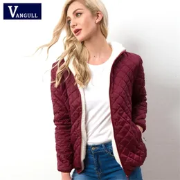 Womens Down Down Parkas Vangull Mulheres Jaqueta Capuz Casual Básico Básico A quente Veludo Lamb Pair