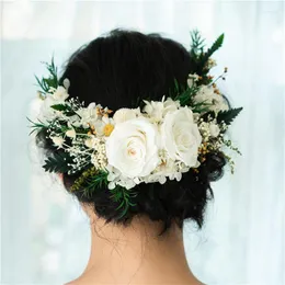 Nakrycia głowy Kolory Wysokiej jakości fałszywe róże kwiaty Nakera ślubna na wesele tiary y Tocados Novias Wedding Hair Accessories Bridalhead
