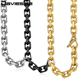 Correntes Davieslee Colar para homens mulheres preto Cadeia de cores prata de prata de aço inoxidável Link T/o Alternação de jóias 9mm LKNM53
