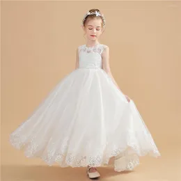 Flickaklänningar Puffy Princess Dress Lace First Communion Girls For Wedding Elegant Long Gown Kids Flower Applicies With Belt