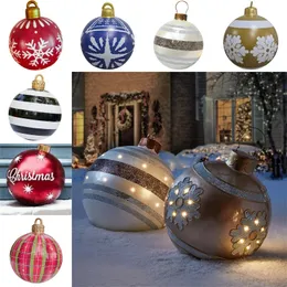 God jul 2022 Fashion Giant 60cm Uppbl￥sbar bolltr￤ddekoration utomhus Natale Ornament Leverant￶r Snowflake Stripe PVC Toy Balls Xmas Decor Kid