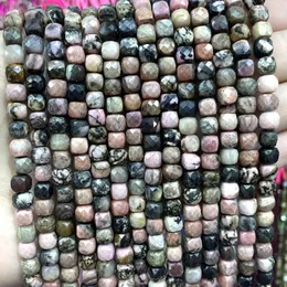 Pärlor fasetterad natursten kub geometri ädelstenar svarta spetsar rhodonite spacer för smycken som gör diy armband tillbehör 5mm