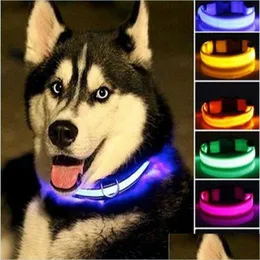 Dog Collars Leashes Nylon Led Pet Dog Collars Night Safety Flashing Glow In The Dark Leash Dogs Luminous Fluorescent Collar Supplies Dhihm