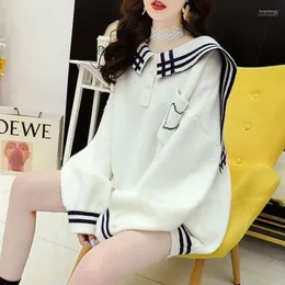 Kobiet Swatters Dam -Dayifun Sweater Ogiemności Solid Sailor Collar Pullover Kolek Korean Fashion Jumper Preppy Loose Sweet Warm