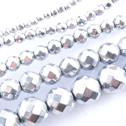 Wojiaer naturalne fasetowane srebrne materiały hematytowe Kamienne koraliki dystansowe do biżuterii DIY Naszyjnik