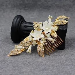 Kopfbedeckungen HP095 Luxus Hochzeit Braut Kopfschmuck Kristall Eingelegte Keramik Perle Blume Haar Kamm Frauen Festzug Geburtstag Geschenk Zubehör