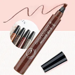 5 cores Tatuagem de sobrancelha Pen ￠ prova d'￡gua de 4 pontos Pen de sobrancelha longa L￡pis de sobrancelha l￭quida L￡pis de sobrancelha de microblagem natural