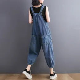 Women's Jean Summer Loose Elegant Wide leg Baggy Pants Female Casual Rompers Denim Overalls Dungarees Calf length L221011