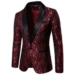 Abiti da uomo Blazer Gold Jacquard Bronzing Floral Suit Mens Single Button Jacket Abito da sposa Party Stage Cantante Costume 221010