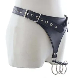 New Design Male Lingerie Sexy Leather T-back Thong Panties with 3 Penis Rings Men Bondage Gear Chastity Belts Straps Fetish Costume232N
