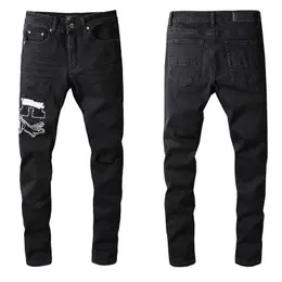 Man Skinny Denim Jeans Designer RIPED JEANS FￖR MￄNS ENDRESSED RIP TRED BIKER Black 20SS Motorcykel jogger blixtl￥s Slim fit rakt h￥l