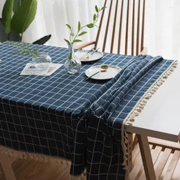 Bordduk Pläd Stripe Linen Navy med tofs med vattentät rektangulär matskydd toalha de mesa