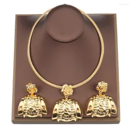 Necklace Earrings Set Dubai Gold Color Jewelry Women Fashion Pendant And Big Size Bridal