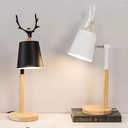 Table Lamps Deer Solid Wood For Living Room Nordic Modern Led Stand Lights Antler Desk Lamp Bedroom Study Reading Home Lighting