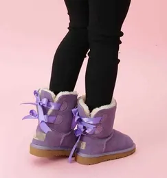 Stivali bambini bailey bows stivali in pelle piccoli scarpe da neve solide botas de nieve winter girls calzature per bambini stivali 21-35