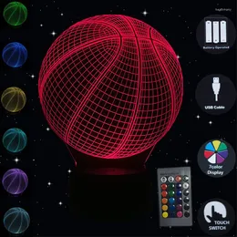 Lâmpadas de mesa 3d Night Light Basketball LED Ilusão Touch Remoto 7 Color Changetable Lamp Bedroom Nightlight Birthday Gift para meninos homens