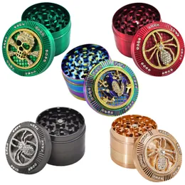 Diamond Smoking Herb Briers Spider Spider Frog Skull Leaf Metal Combination Tobacco Shredder Hand Mechanical Grinder 52mm