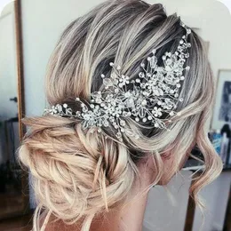 Başlıklar Retro Kristal Rhinestone Düğün Bant Gümüş Çiçek Saç Takıları Zarif Kadın Süsleri Gelin Aksesuarları Tiaras