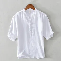 Men's T Shirts Chinese Style Brand Linen Mens Fashion Loose Thin Stand Collar Tshirt Clothing Button Breathable Tops