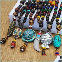 Beaded Necklaces Retro Long Buddha Bead Necklace Wholesale National Characteristics Sweater Chain Autumn And Winter All Kinds Of Clo Dh9Jo