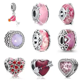 925 Sterling Silber baumeln Charme Frauen Perlen hochwertige Schmuck Geschenk Großhandel rote Liebe Herz rosa Blume Murano Glas Perle passen Pandora Armband DIY