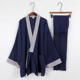 Men's Sleepwear Chinese Retro Style Cotton Pajamas Pants Set Traditional Ancient Hanfu Kimono Yukata Loose Bathrobe Summer Sleep &