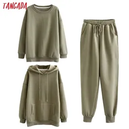 Zweiteilige Damenhose Tangada Damen-Pärchen-Sweatshirt aus 100 % Baumwolle, Amygreen, übergroße Kapuze, Kapuzenpullover, Sweatshirts SD60 221010