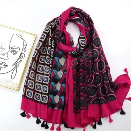 Autumn Fashion Women Viscose Scarf Geometric Floral Tassel Hijab Shawls and Wraps Foulard Echarpe Muslim 180x90Cm