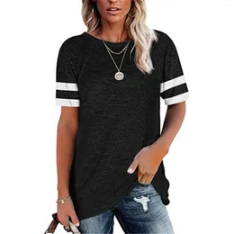 Women's T Shirts Women's Round Neck Panel Short Sleeve Top Spring Summer Daily Short-Sleeved T-Shirt HSJ88