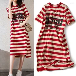 Casual Dresses Red Striped Dress Elegant 2022 Summer Women Vintage Clothes Sexy Cute Short Sleeve Loose Sundress Sukienka