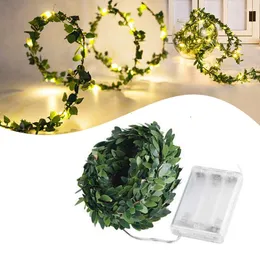 Strings 2M/3M/5M Green Leaf Garland String Lights LED Flexible Copper Wire Artificial Vine For Wedding Party Christmas Decor