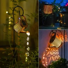 Solar Watering Can Light Hanging Kettle Lantern Waterproof Raindrop Shower Garden Lights For Lawn Yard Hollow Art Lamp