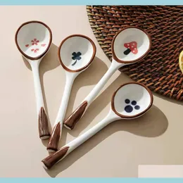 カップソーサーアンティークの日本風のセラミック食器日本語スタイルの手描きのアンダーグレーズカラースプーン曲げミディアムドロップDHIE7を届ける