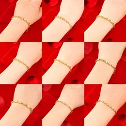 Link Bracelets Women's Beads Friendship Simple Trendy 24K Gold Color Charm Pattern Chain Bangle Birthday Wristlet Wedding Jewelry